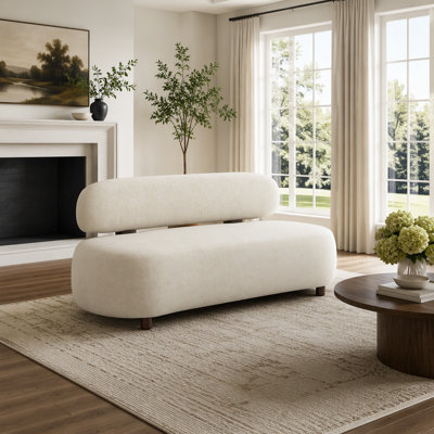 Canapé moderne rembourré en chenille rembourré avec assise profonde et dossier ovale minimaliste pour le confort du salon