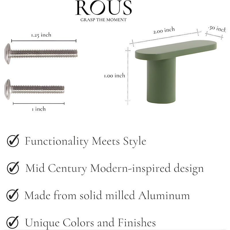2" Bar Knob, Olive (Green), 1"