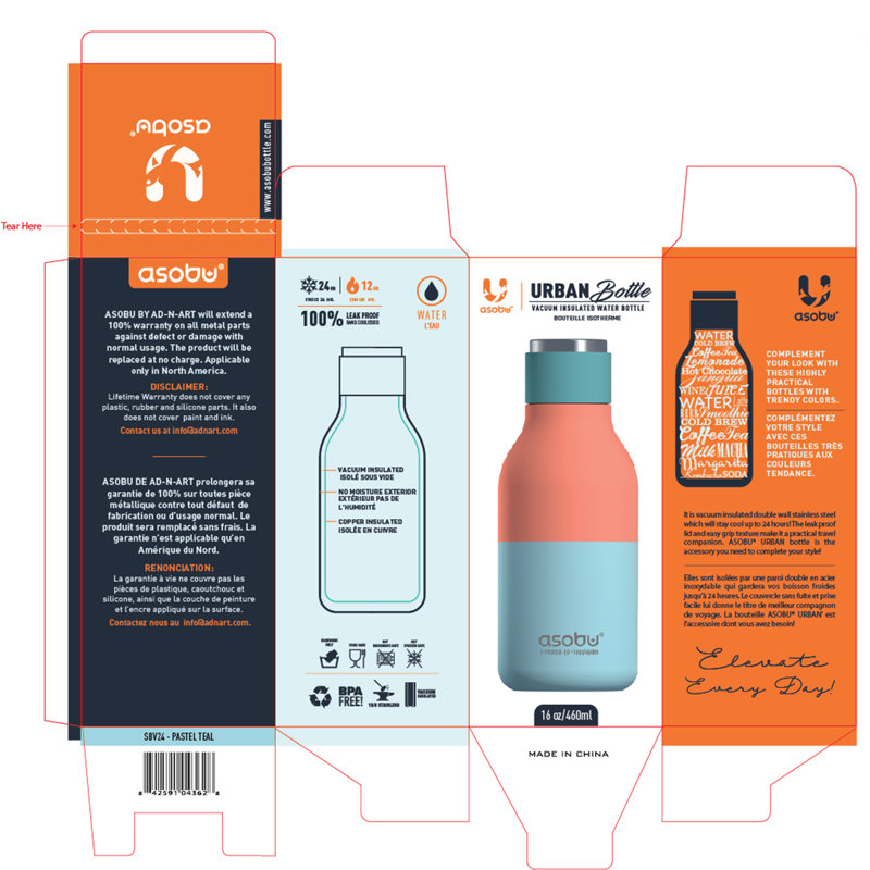 Asobu 473ml Double Wall Insulated Stainless Steel Water Bottle