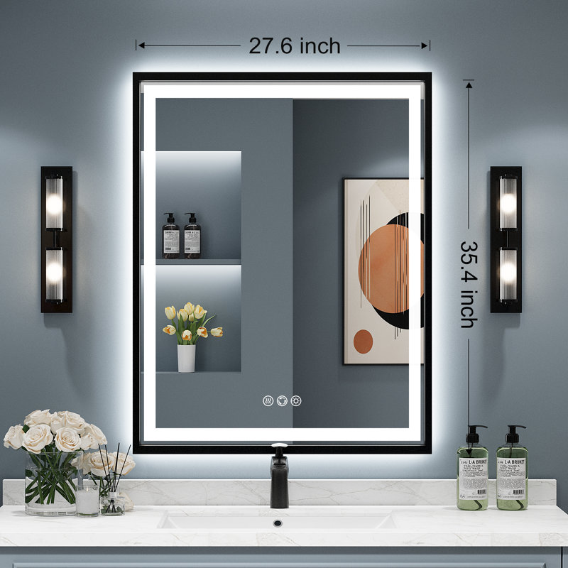 Super Bright Bathroom Vanity Mirror, LED Lighted Mirror with Frontlit & Backlit, 3 Color Temperature and Anti-Fog Wall Mirror Aluminum Alloy Frame Mirror
