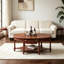Table basse ovale de style campagnard français de 114 cm, table basse vintage en bois avec tiroir et tablette de rangement