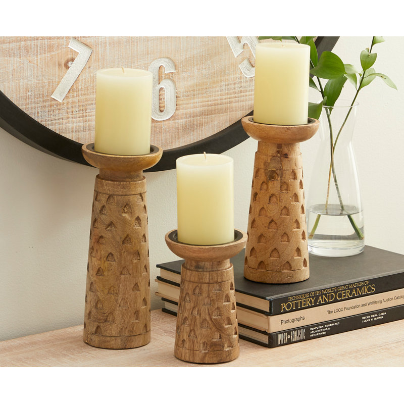 9.85'' H Wood Tabletop Candlestick