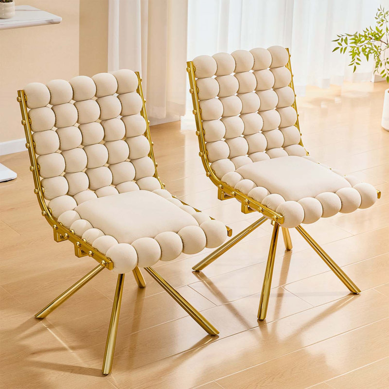 Ensemble de 2 chaises capitonnées modernes au design unique, Beige, Doré