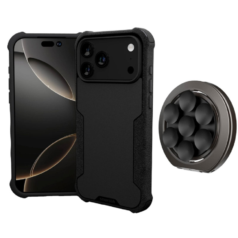 Smartish iPhone 17 Pro Max MagSafe Case + Magnetic Suction Mount Bundle - Gripzilla + WallFlower - Suction Stick On Phone Mount + Finger Grip Loop for iPhone - Extra Strength Magnets