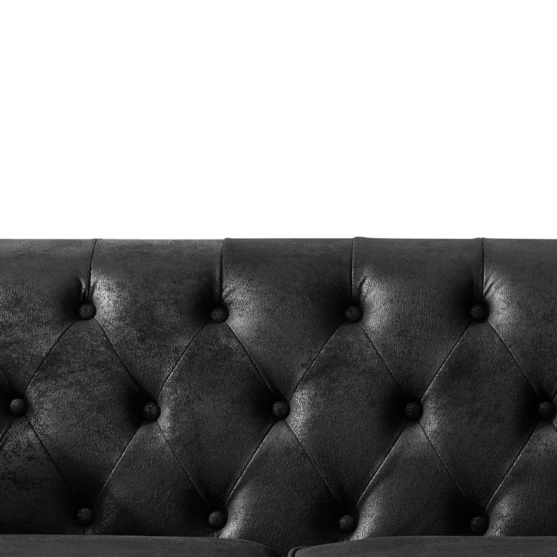 Fauteuil à 2 places moderne noir Mid-Century de 66 po avec structure en bois massif et en tissu de haute technologie, accoudoirs roulés, convient à un appartement, siège mi-moelleux, coussins décoratifs noirs, conception européenne