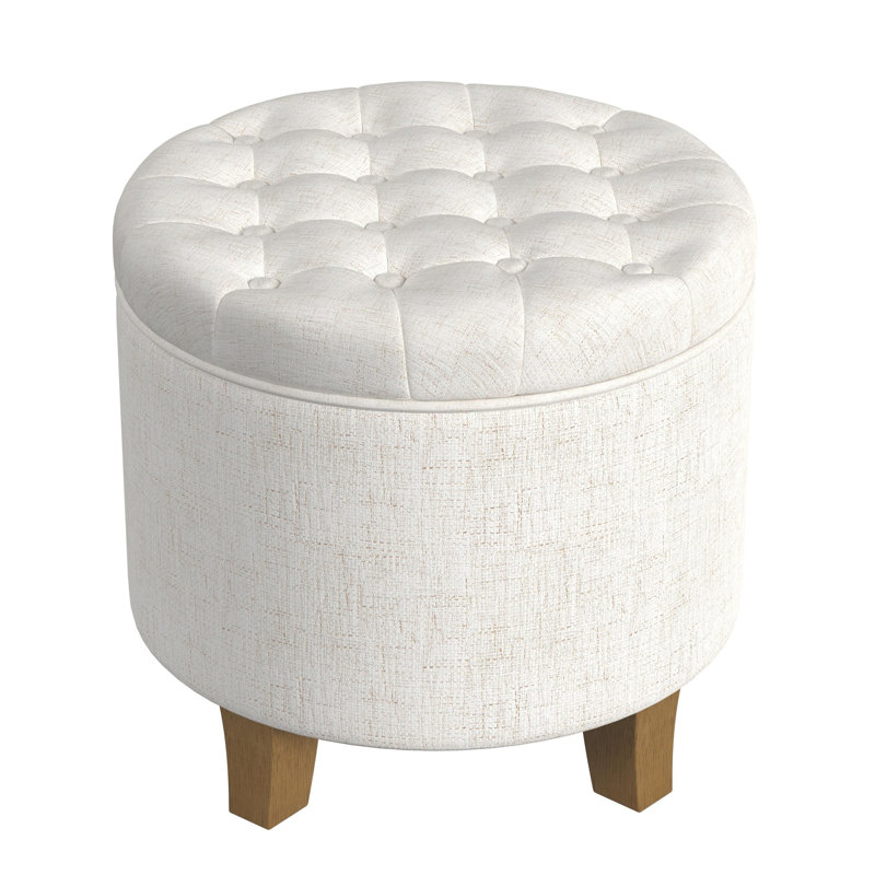 Round Button-Tufted Storage Ottoman, Cream Velvet