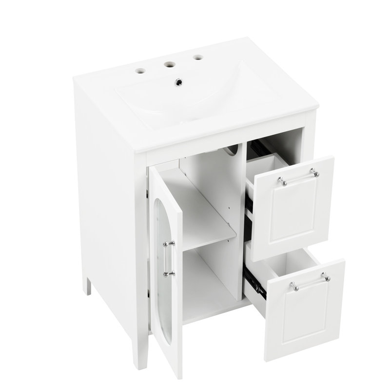 24" Bathroom Vanity With Sink, Blanc