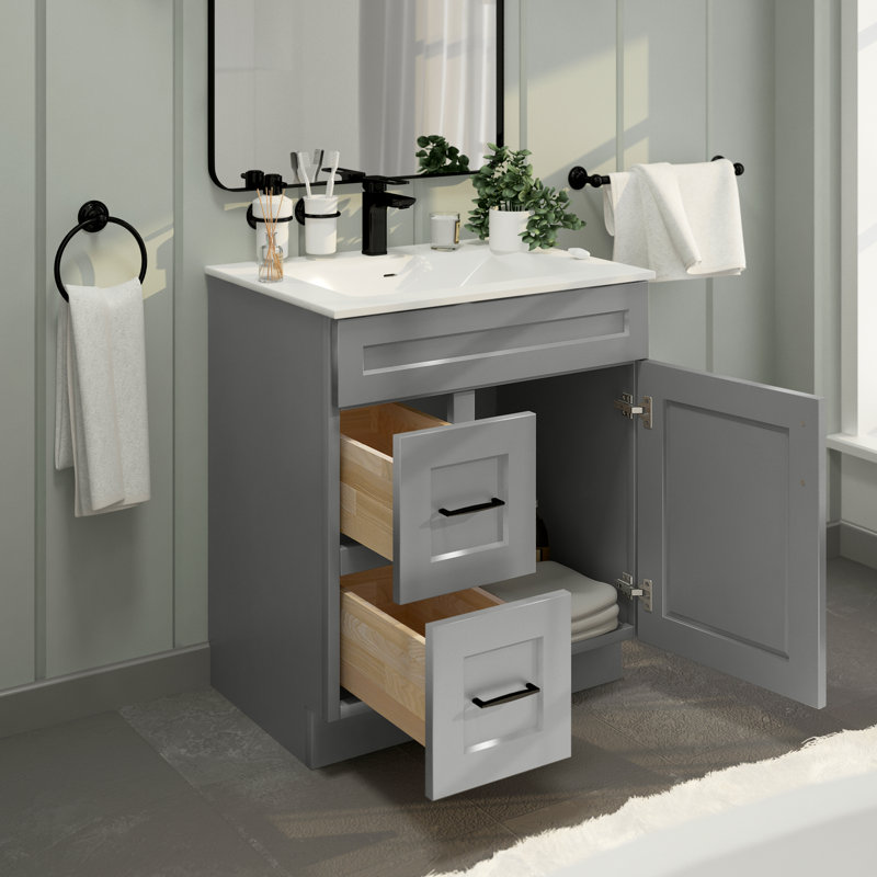 Base de meuble-lavabo 30 po avec armoire à tiroirs gris Shaker