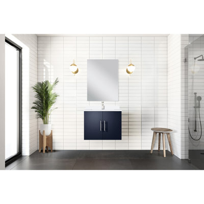 24 In. Navy Blue Bathroom Counter - White Quartz Top, 18 Mirror, Spacious Compartment Vanity In X 22 In.,