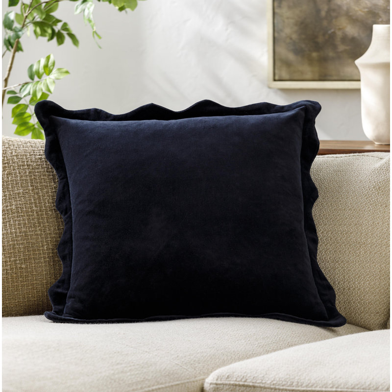 Coussin décoratif à bords festonnés Collier, H 18 po x l 18 po, Noir, polyester