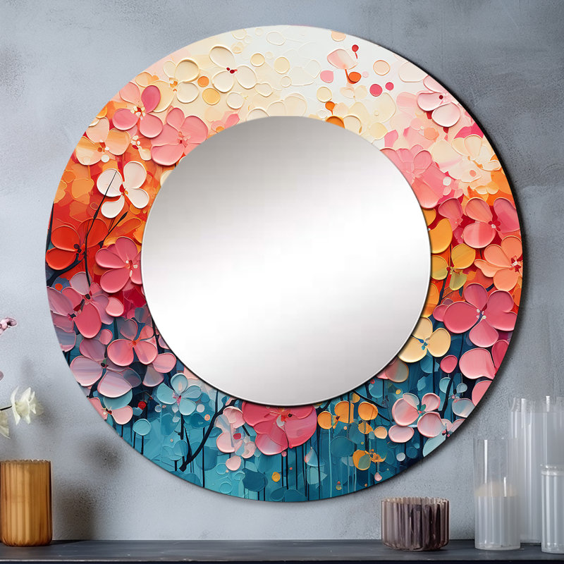 Coral Oasis I - paysage mural, miroir décoratif rond moderne, impression d'art en métal, 36 po x 36 po