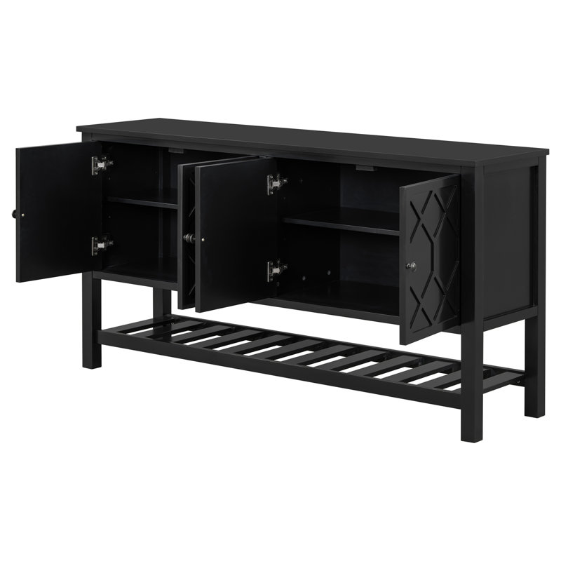 Elegant Entryway Table with Polygonal Door Design, Black