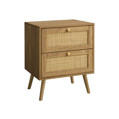 Walnut Laminate 24-inch H Nightstand, Two Drawers, Wood Handles, Easy To Assemble In Bedroom Modern Accent Table, Finish, Storage Suitable For Living Room