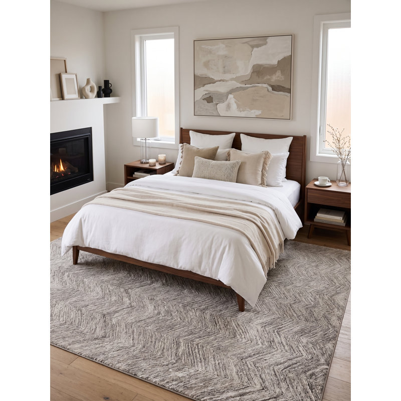 Marut Hand Tufted Chevron Area Rug in Brown Natural, Rectangle 12' x 16'