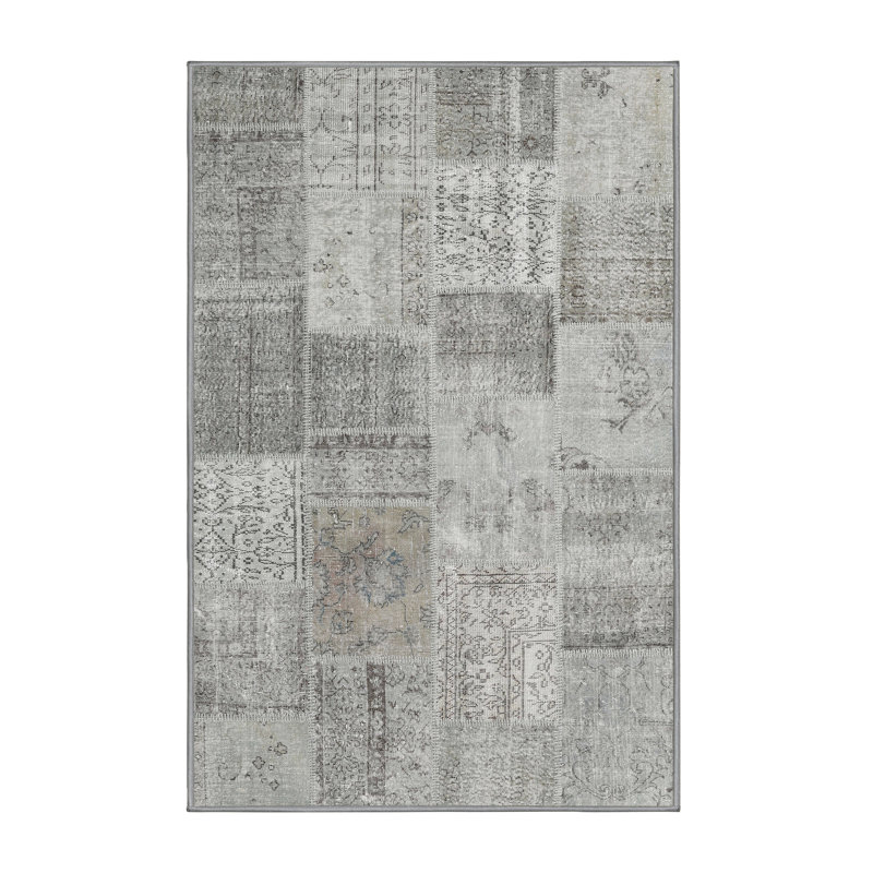 Tapis contemporain gris / beige, Rectangle 7 pi x 10 pi
