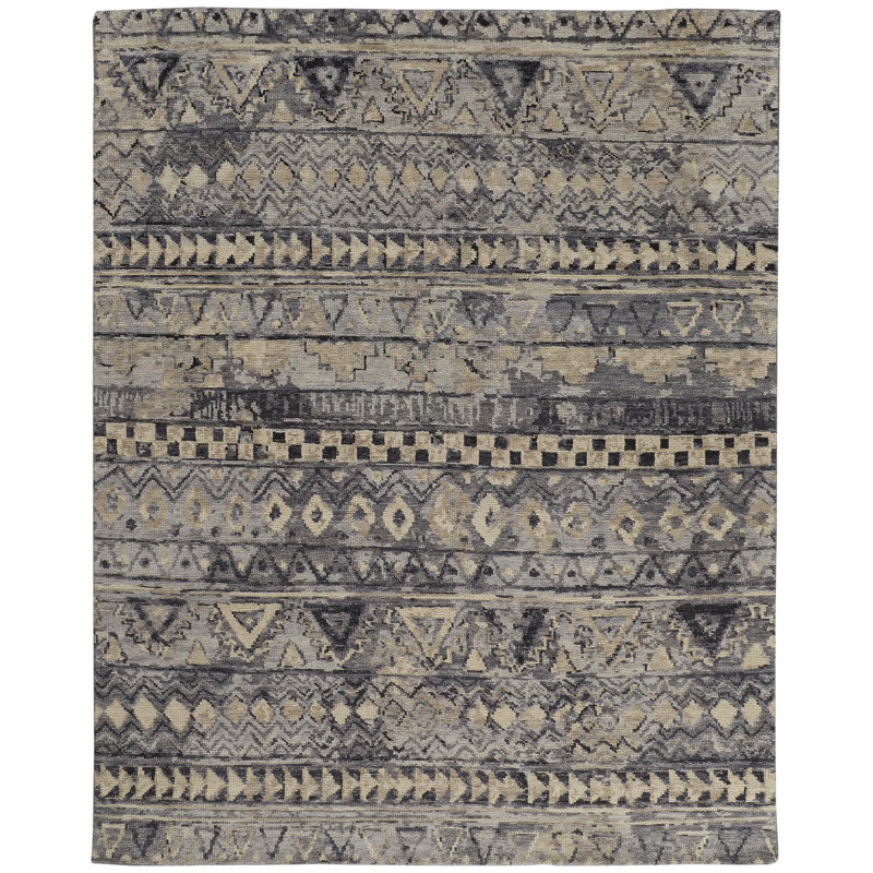 Palomar Hand Knotted Wool Geometric Area Rug in Gray, Rectangle 9'6" x 13'6"