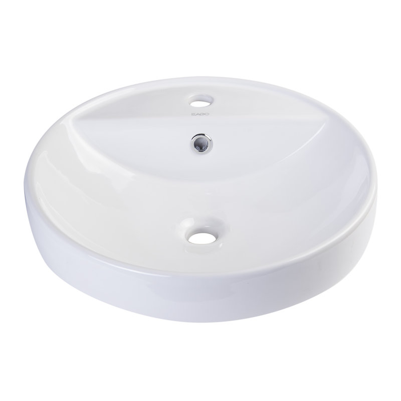 EAGO 18.5'' White Ceramic Circular Bathroom Sink with Overflow