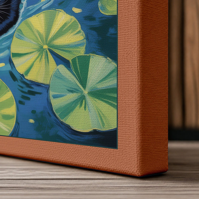 Floating Cat Whimsical - Wrapped Canvas, 36x24 - 91.4 x 61.0 cm, Terracotta Border