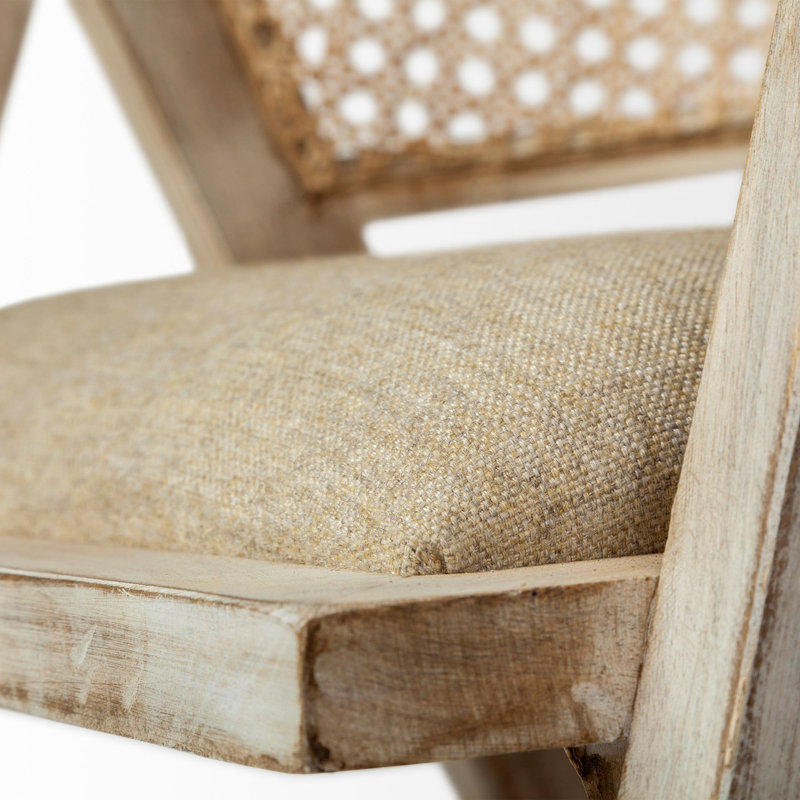 Millett 17.5'' H Linen Upholstered Cane Back Armchair, Beige