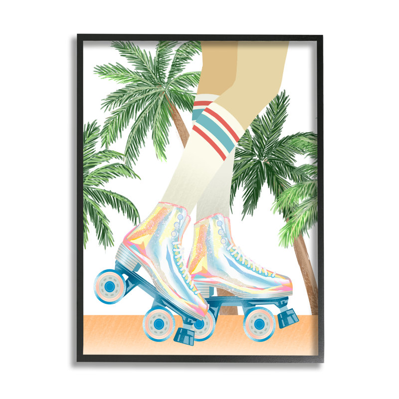 «Retro Pop Roller Skates Tropical Palm Tree Summer» par Ziwei Li - impression sur toile tendue, H 20 po x l 16 po