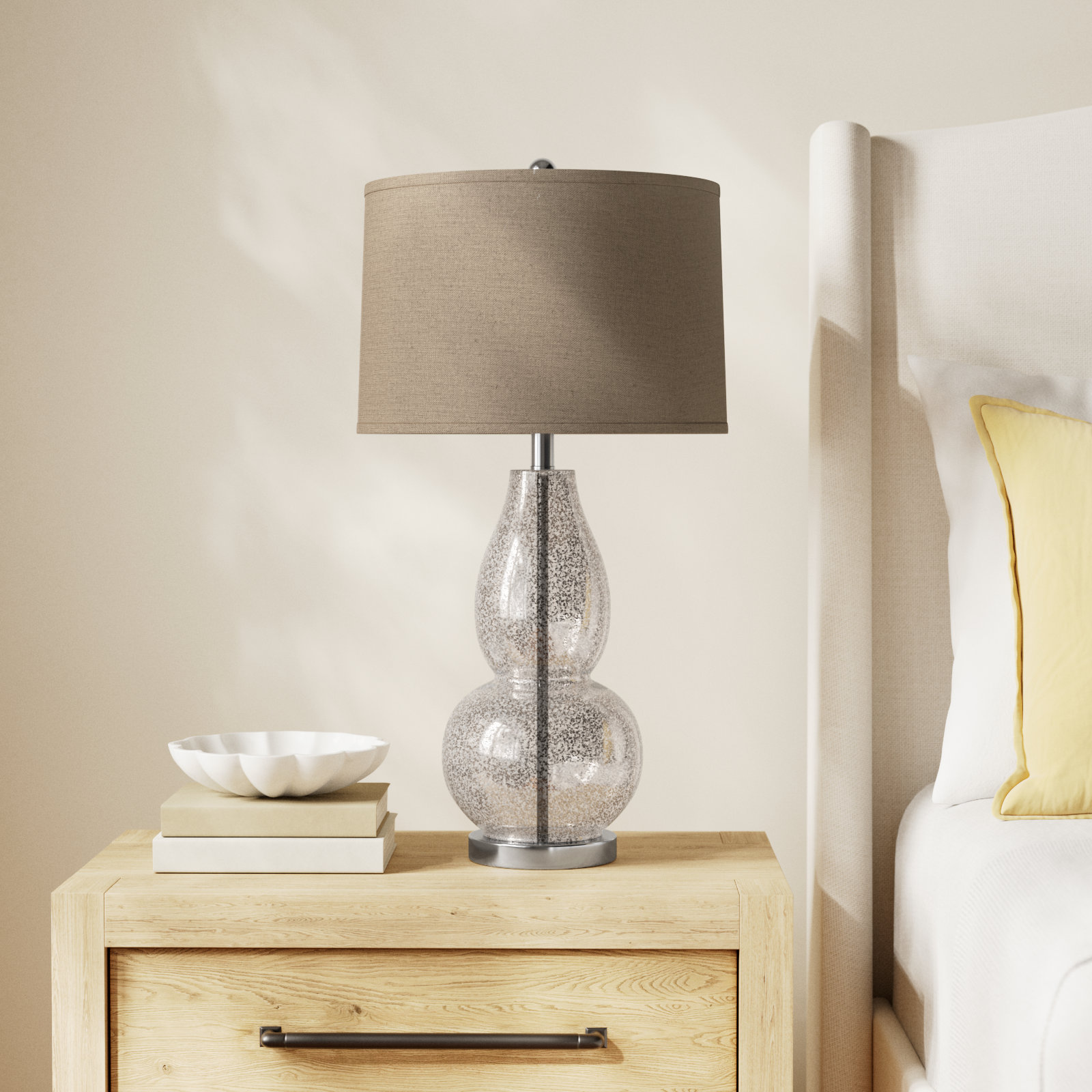 Parkston Glass Table Lamp, Antique Silver/Wheat Shade