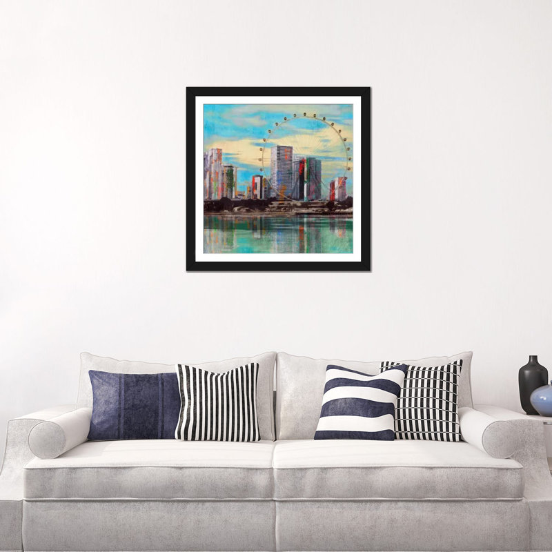«Sunset Roundabout», reproduction sur toile, H 16 po x l 16 po x P 1 po, Papier beaux-arts encadré noir, Blanc
