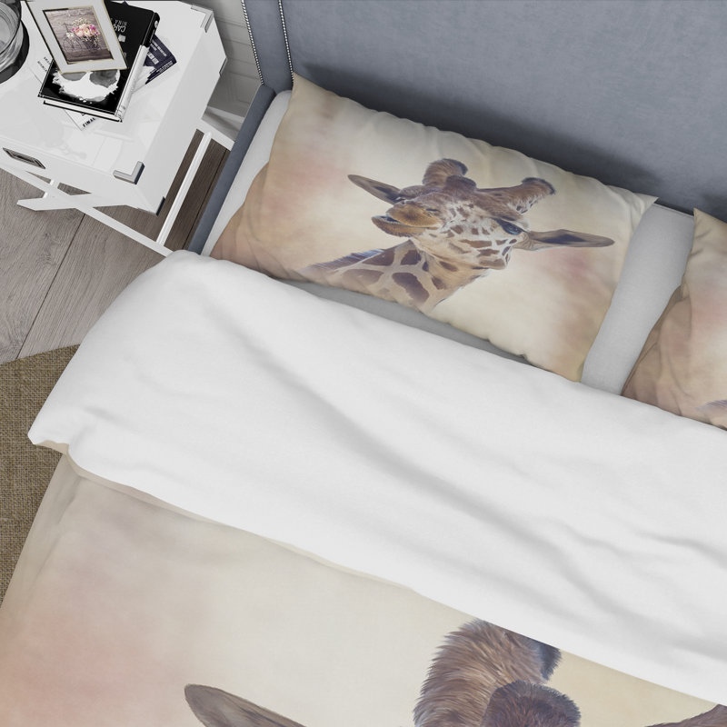 Portrait of A Giraffe I - Ensemble de housse de couette Farmhouse - Microfibre de polyester