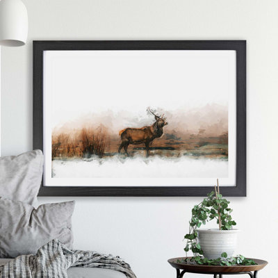 Deer Stag in the Fog - Framed Print