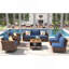 Ensemble de mobilier de jardin en résine tressée de 8 pièces avec fauteuils pivotants à bascule et table en acacia, bleu