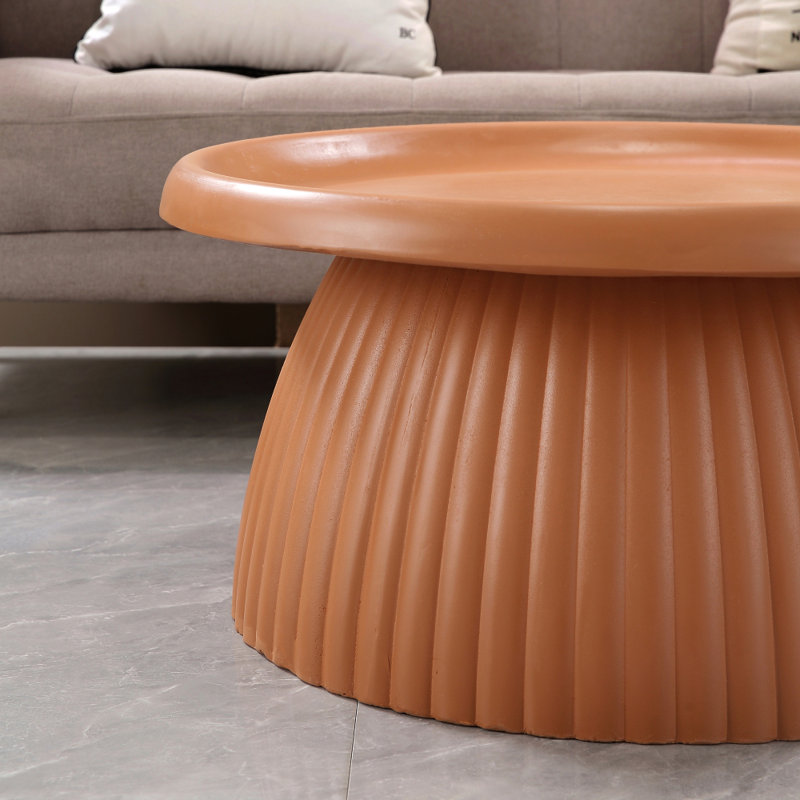 Table basse à piédestal rond en oxyde de magnésium, Café clair