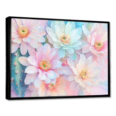 Morning Dew of Pastel Color Cactus Flowers I - Floral Cactus Wall Art Living Room