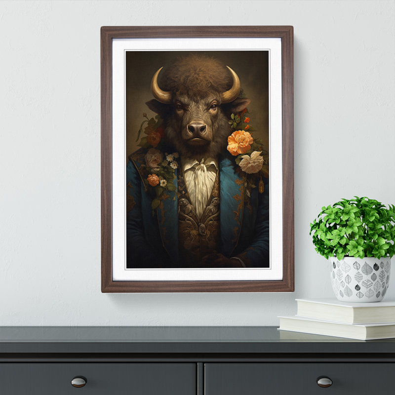 Bison Rococo - Framed Print, 64cm H x 46cm W x 2cm D, Walnut