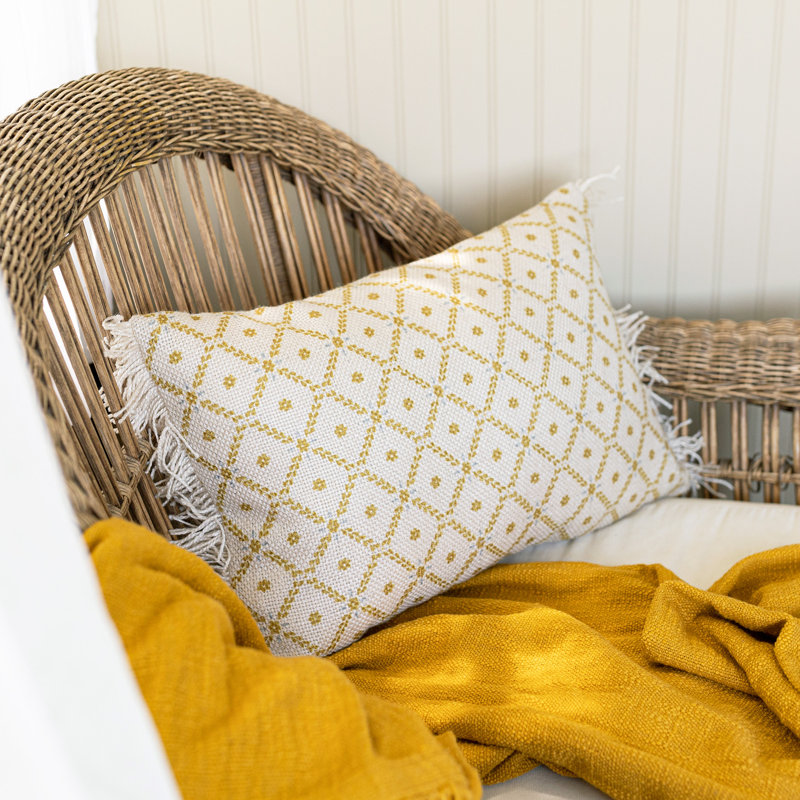 Boho Fringed Outdoor Throw Pillow, Height(14") x Width(22")