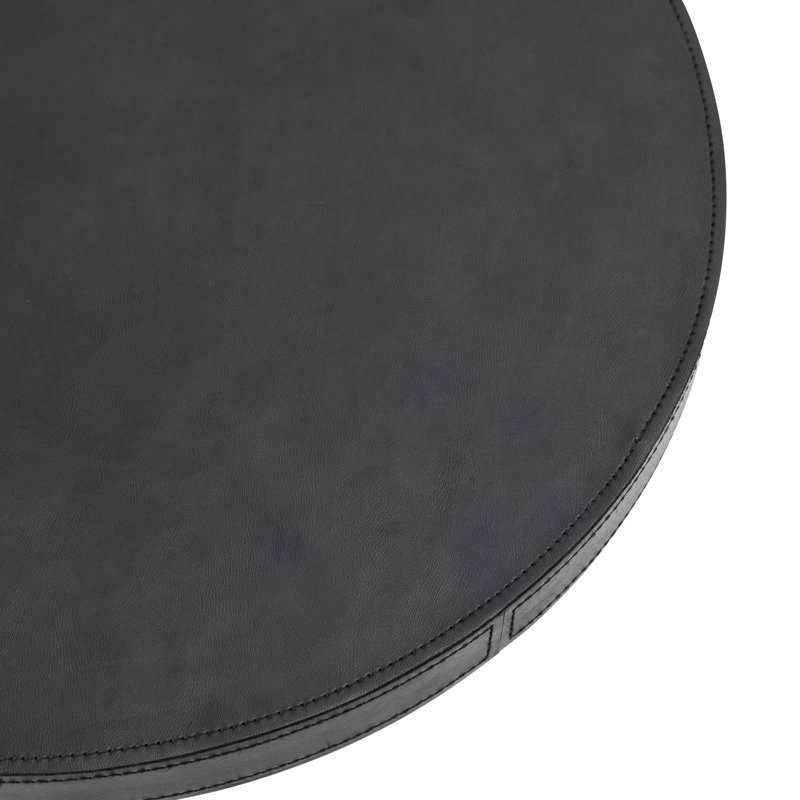 Polished Horn End Table with Embossed Black Leather Top