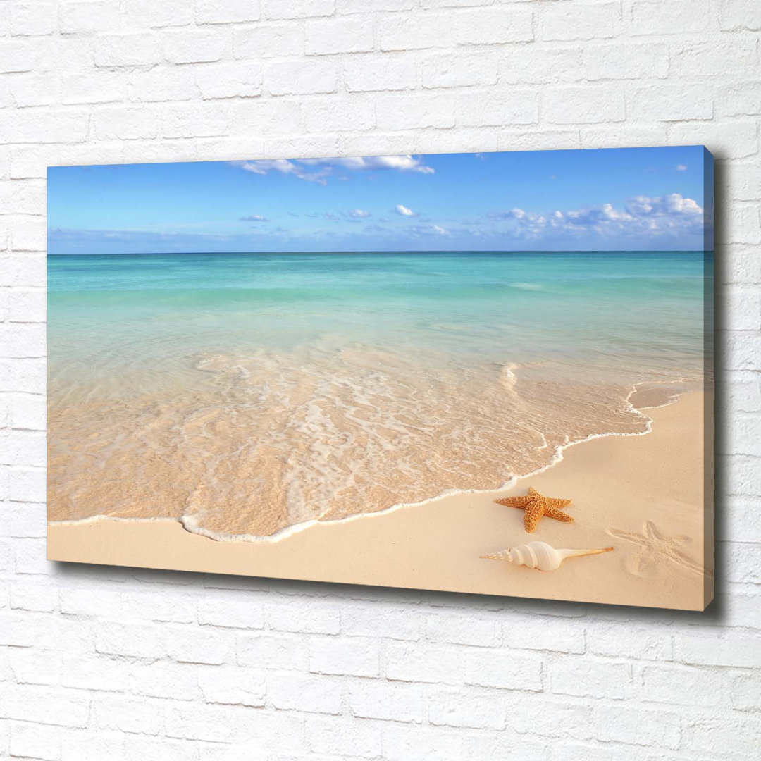 Leinwanddruck - Wandkunst - Drucke auf Leinwand - 100X70 Bildmotiv: Seestern auf Leinwand Der Strand