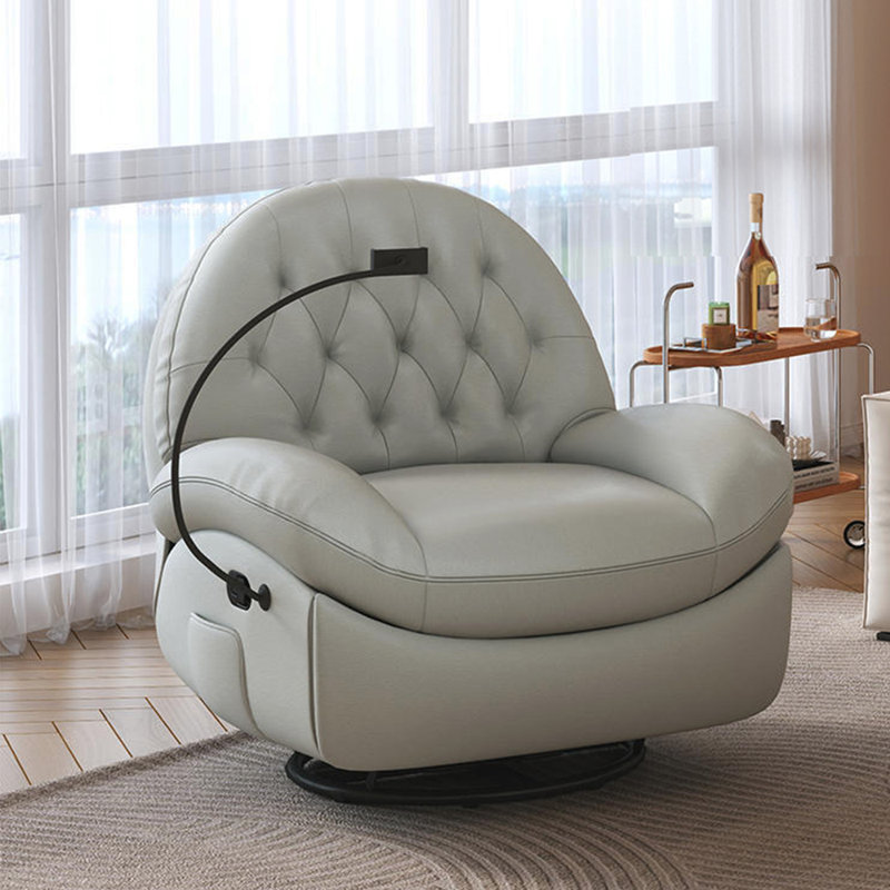 Labree Faux Leather Recliner, Light Gray Faux Leather