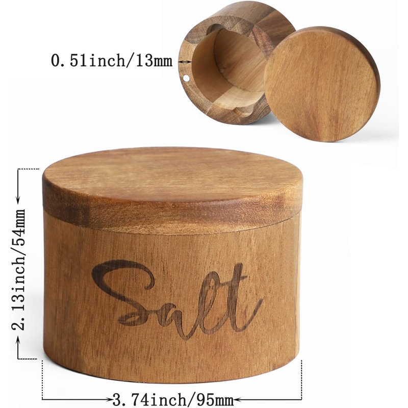 Boîte à épices en bois d'acacia avec couvercle pivotant pour comptoir de cuisine, cuve à sel avec cuillère intégrée