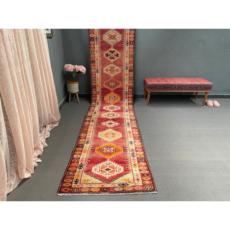 Tapis de couloir traditionnel rouge 33,9 x 16,4 po