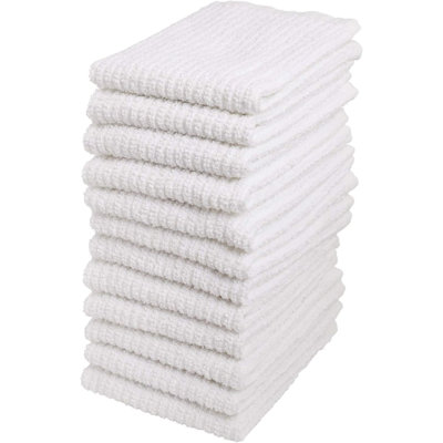 Bar Mop Cleaning Kitchen Dish Cloth Towels,100% Cotton, Machine Washable, Everyday Kitchen Basic Utility Bar Mop Dishcloth Set Of 12, White