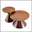 Ensemble de 2 tables basses rondes tendance avec plateau texturé noyer et base en métal stable, facile à nettoyer pour le salon et la chambre.