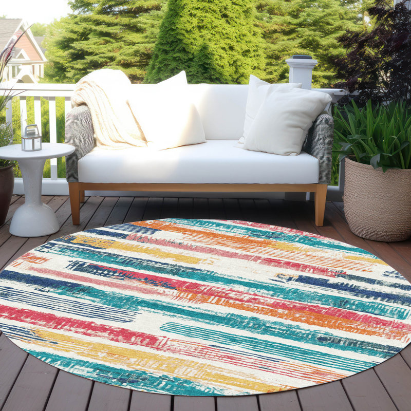Tapis intérieur / extérieur lavable en machine ACN1665 ivoire 1 pi 8 po x 2 pi 6 po, Rond 8 pi