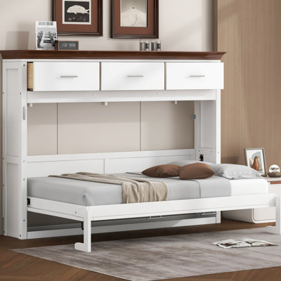 Lit simple blanc avec 3 tiroirs, peu encombrant pour les petites chambres à coucher et sans sommier à ressorts, robuste et durable