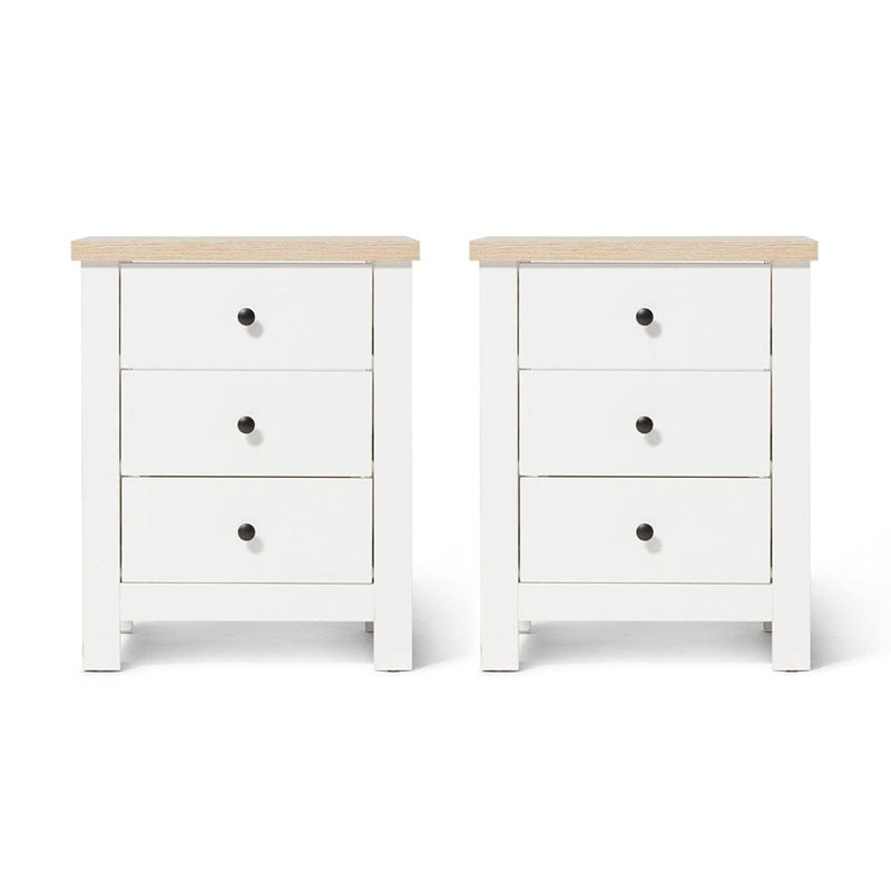 Maryhannah 45cm W Manufactured Wood Bedside Table, White, 3 Drawers
