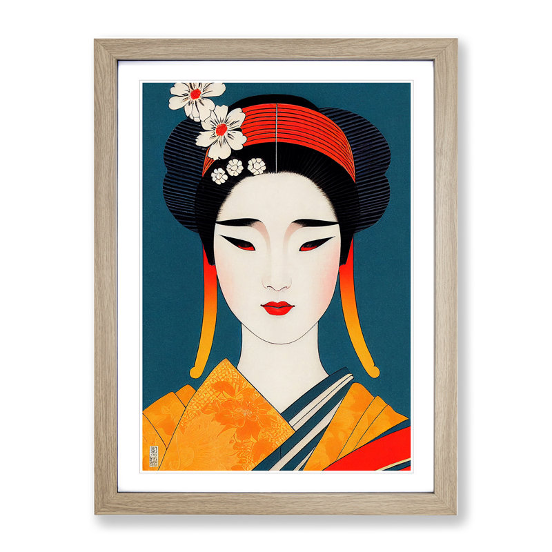 Face Of A Geisha No.3 - Single Picture Frame Print, Oak, 64cm H x 46cm W x 2cm D