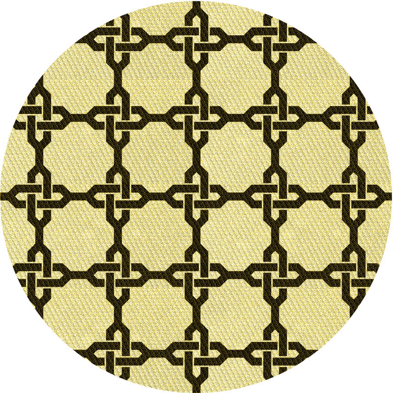 Tapis jaune en laine géométrique, Rond 8 pi