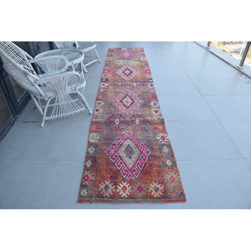 Tapis turc rétro rose Anatolian Herki: tapis de chambre antique tissé à la main