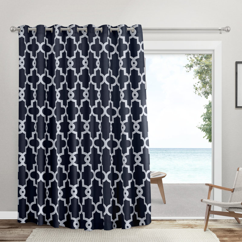 Ironwork Room Darkening Curtain Single Panel, Blue