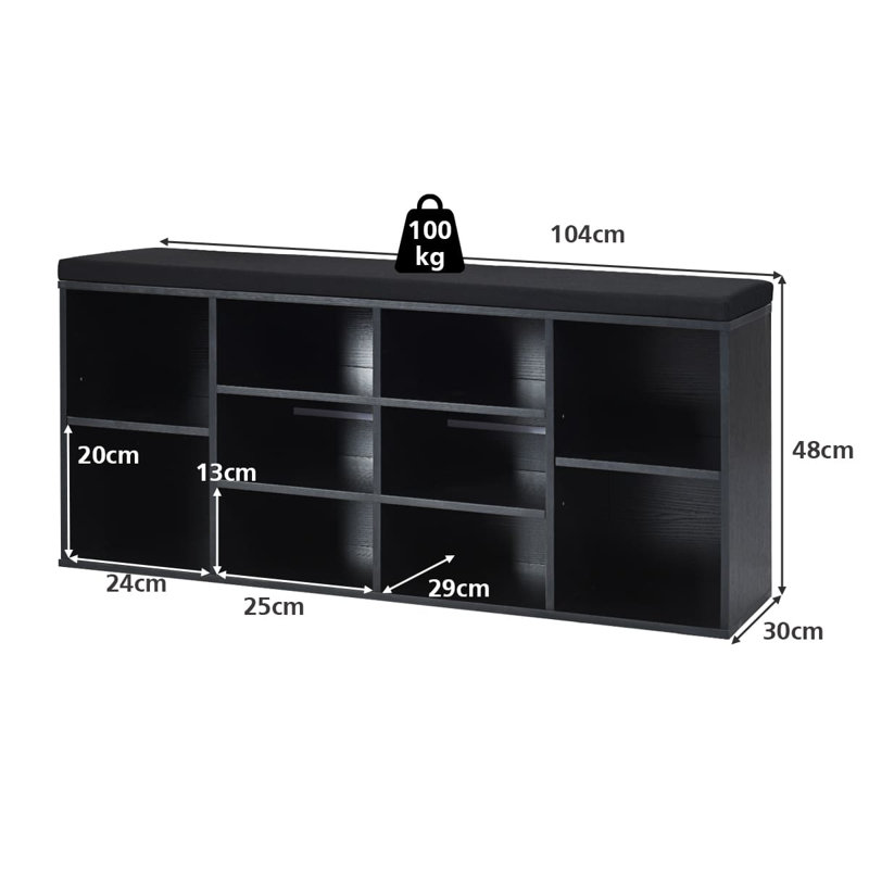 10 Pair Shoe Storage Bench, Black