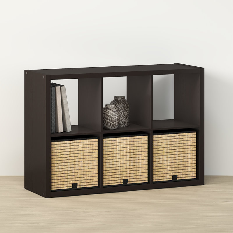 6-Cube Bookcase, Thick Frame, Black Dark Oak, Dark Oak, (6 Shelves) 43.78" H x 30" W x 14.57" D