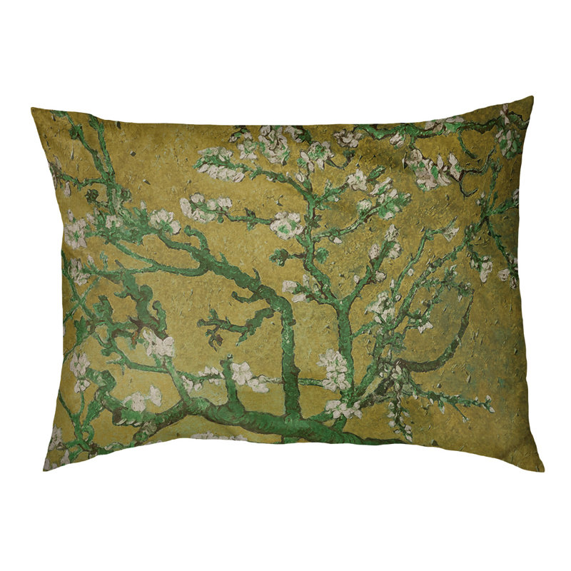 Coussin de concepteur de fleurs d’amande Burk, L 42 po x l 52 po, Jaune / vert / brun foncé